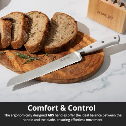 Yatoshi 15 Piece White Knife Block Set - Pro Kitchen Knife Set Ultra Sharp High Carbon Stainless Steel with Ergonomic Handle - color: White, size: 15-Piece