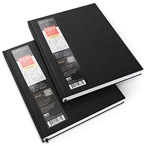 ARTEZA Hardcover Sketchbooks, Pack of 2, 8.5 x 11 in, 100 Sheets Each, 80 lb / 130 GSM, Acid-Free Fine-Tooth Drawing Paper, Faux Leather Hardbound for Graphite, Colored Pencil, Charcoal, Pastel & Ink - size: 8.5x11.5 inch