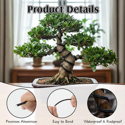 5 Rolls Bonsai Wire, 147 Feet Aluminum Bonsai Training Wires, 5 Sizes Plant Training Wires Black Plant Wires Aluminum Wire for Bonsai Tree Training Indoor DIY Crafts (1mm, 1.5mm, 2mm, 2.5mm, 3mm) - size: 1mm/1.5mm/2mm/2.5mm/3mm