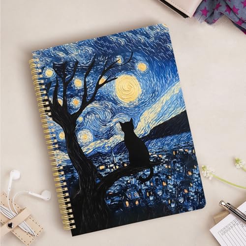 Cute Spiral Notebook journal A4 Aesthetic Pretty Design for Women Girls Kawaii with Pocket, 8.5 x 11 inch, Lined, Cat Galaxy - color: Cat Galaxy, style: Lined