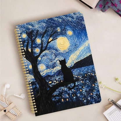 Cute Spiral Notebook journal A4 Aesthetic Pretty Design for Women Girls Kawaii with Pocket, 8.5 x 11 inch, Lined, Cat Galaxy - color: Cat Galaxy, style: Lined