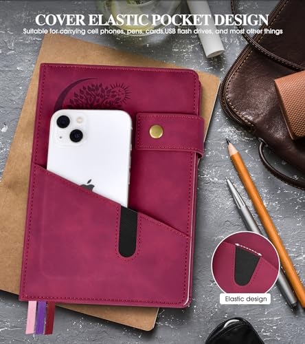 PAIBAS Blank Journal Notebook, A5 Hardcover Leather Sketchbook with 200 Pages Thick Blank Paper for Men Women, Unlined Drawing & Writing Journal, 5.9" x 8.4" Plain Notebook (wine red) - color: Wine Red, size: Blank Page