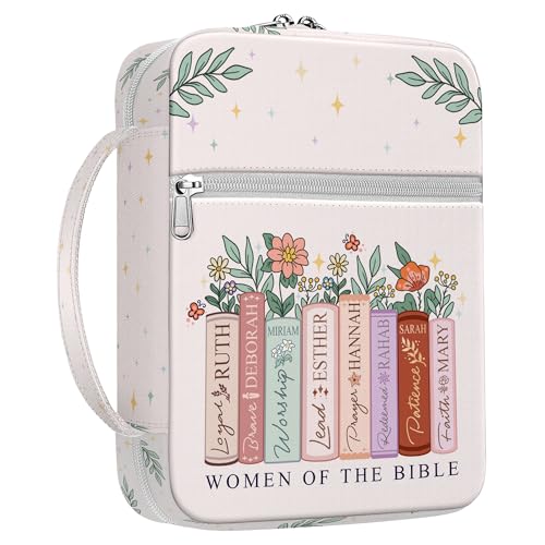 Women of the Bible Canvas Bible Cover for Women, Floral Scripture Book Case with Handle and Zipper, Fits Standard Size Bible, Inspirational Gift for Christian Girls, Church or Bible - color: Bible Study 65