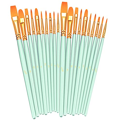 BOSOBO Paint Brushes Set, 20 Pcs Small Paint Brush Kit Round Flat Tip Nylon Hair, for Acrylic Painting, Watercolor, Oil Painting, Kids Face Nail Art Canvas Rock Craft, Art Supplies, Green - color: Green, size: 2 Pack