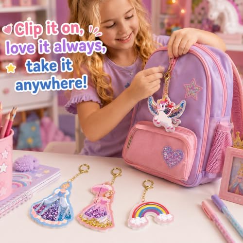 DIY Glitter Craft Kit with Keychains - Mess-Free Arts and Crafts for Kids Ages 4-8, Fun Shake-It Activity, Creative Travel Toys, Party Favors & Birthday Gifts for Girls 4-9 - color: pink