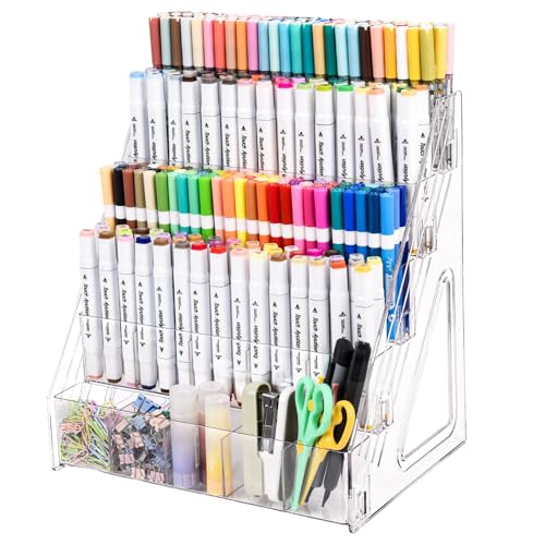 CELSOL Acrylic Desk Organizer – 5 Tier 25 Compartments Vertical Storage for Pens, Markers, Art Supplies & Office Accessories – Clear Desk Storage Solution for Home, Office & School - size: 5 Tier