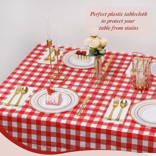 Goodluck 54 Inch X 300 Feet Plastic Table Cloths with Cutter Box, Red Checkered Disposable Table Cover Roll, Plastic Tablecloth for Party, Wedding, Birthday, Anniversary, Thanksgiving, Christmas - color: Red Checkered, size: 15.4" x 5.5" (Rectangular)
