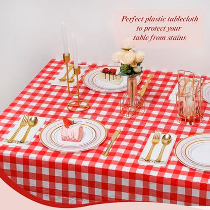 Goodluck 54 Inch X 300 Feet Plastic Table Cloths with Cutter Box, Red Checkered Disposable Table Cover Roll, Plastic Tablecloth for Party, Wedding, Birthday, Anniversary, Thanksgiving, Christmas - color: Red Checkered, size: 15.4" x 5.5" (Rectangular)