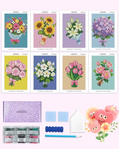 forever young Bouquet Small Diamond Art Kits, 5x7 Inch Canvas | 8 PCS DIY square diamond painting kits for beginners and adults, perfect for collecting, display ＆ relaxing stress relief - color: Bouquet