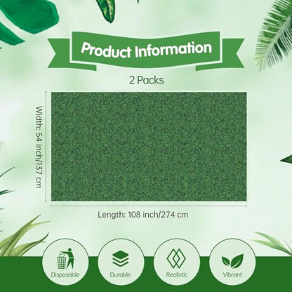Kochorie 2 Pieces Green Grass Field Plastic Tablecloth 54 x 108 Inches Disposable Grass Print Table Covers for Sports Theme Game Day Birthday Parties Decorations - style: Green Grass