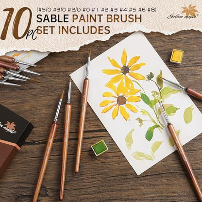 Golden Maple Artist Paint Brushes, 10PC Synthetic Sable Brush Set Miniature Fine Detail Paint Brush, Round Point Paint Brush Set for Miniatures, Acrylic & Figures, Model, Watercolor Details - color: Bronze
