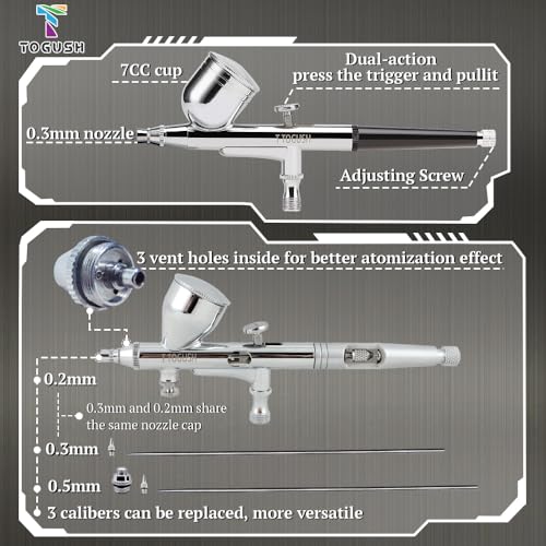 Airbrush Kit with Compressor and Tank, Dual Action Airbrush Set | 3L Tank Compressor with Two Airbrushes and 0.2/0.3/0.5mm Nozzles for Model Painting, Hobby and Craft Projects