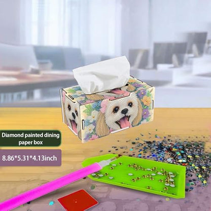 LSQFS DIY Diamond Art Tissue Box Kit,Handmade Art Gift for Adults - color: Dog