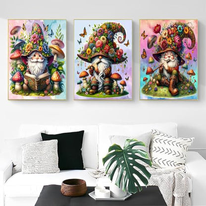 OFRKE Diamond Painting Kits for Adults,3 Pack Flower Dwarf Diamond Art Painting for Beginners, Diamond Round 5D Full Drill Paint with Diamonds Pictures Gem Art Painting Kits DIY Crafts Kits 12x16inch - color: 3pcs-Hat Dwarf
