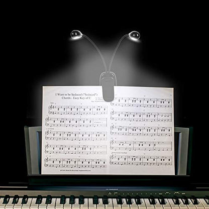 2 Pack Music Stand Light, Clip on Piano Light, USB and AAA Battery Operated, Eye Caring LED Book Lights, 2 Arm x 2 Brightness Levels, Ideal for Piano, Sheet Music, Orchestra, Guitar - size: 2 Pack