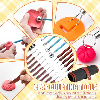 48 Pcs Polymer Clay Carving Tools Set, Pottery Sculpting Tools with Bag | Ceramic Clay Molds Sculpting Kit for Adult Beginner for Modeling Trimming Molding Shaping