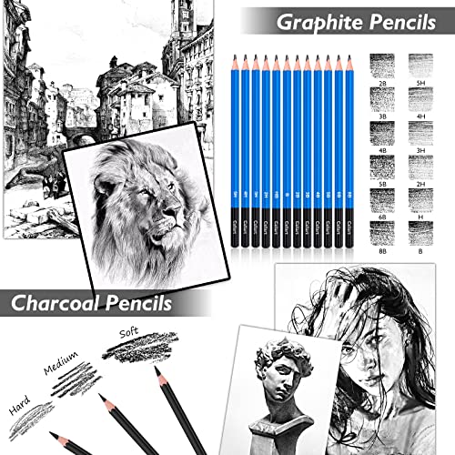 Caliart 176PCS Art Supplies Sketching Kit, 100 Sheets 3-Color Sketch Book - color: Black
