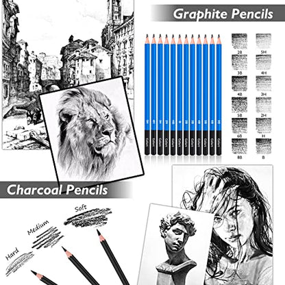 Caliart 176PCS Art Supplies Sketching Kit, 100 Sheets 3-Color Sketch Book - color: Black