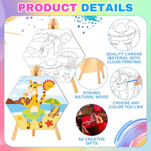 Watersay 12 Set Kids Pre Drawn Canvas for Painting Kit 12 Pcs 6" x 6" Animals Printed Pre Drawn Canvas, Easels, Palette, Paint Pot, 24 Brushes Kid Paint Party Favor for DIY Classroom Craft Activity - style: Animal