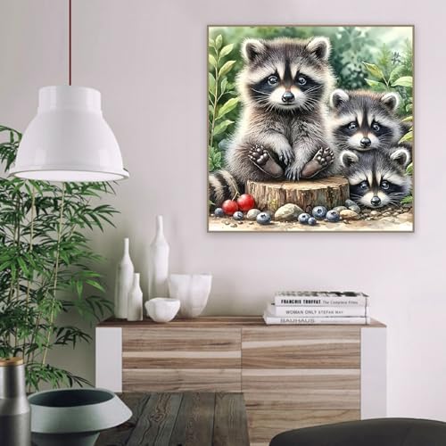 Paint by Numbers Kit for Adults,Raccoon DIY Paint by Number With Frame - color: MT6133