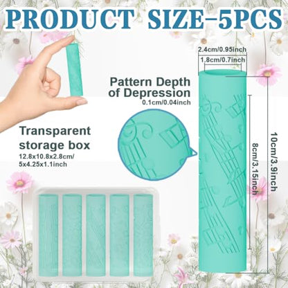 ACRNIGHEET 5 Pcs Polymer Clay Texture Roller, Musical Notes Themed Embossing Rollers Pottery Stamp, Like Texture Sheets Work with Polymer Clay Cutters, Clays Jewelry Making Kit with Storage Box - color: Musical Notes