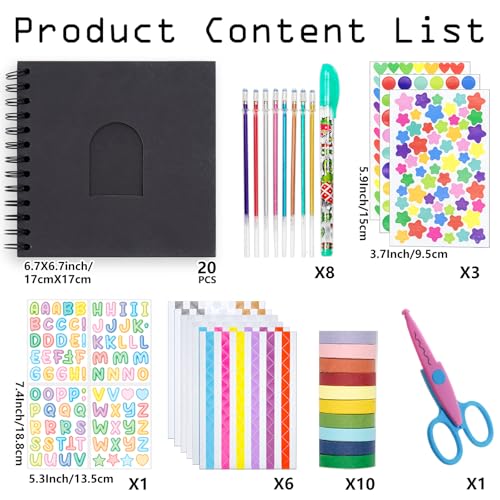 Kid Scrapbook DIY Photo Album Hard Cover Scrapbook Kit for Kids Instant Camera Print Paper with DIY Accessories (Black) - color: Black