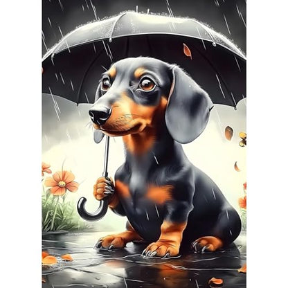 MXJSUA DIY Diamond Painting Kits for Adults, Umbrella Dachshund Dog Diamond Gem Art Painting for Beginners, Diamond Picture with Full Round Drill Dots Craft Set Gift, 12x16 Inch - color: Animals-05