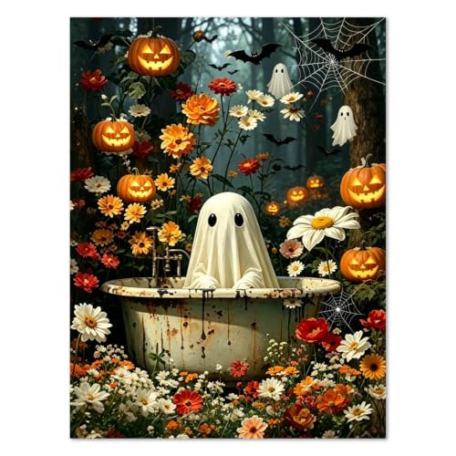 WULINHUAFA Halloween Diamond Painting Kits for Adults 12x16 inch | Ghost Diamond Art Kits for Beginner, 5D Full Round Drill Gem Art Painting Kits for Home Wall Decor - color: Ghost
