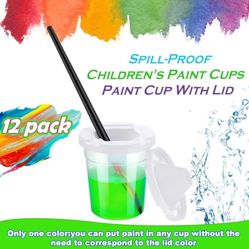 SiliFine 24 Pack No Spill Paint Cup with Lids for Kids | Reusable Plastic Containers, Leak Proof Design, Ideal for Art Projects, Crafts, Painting Activities, Easy to Clean