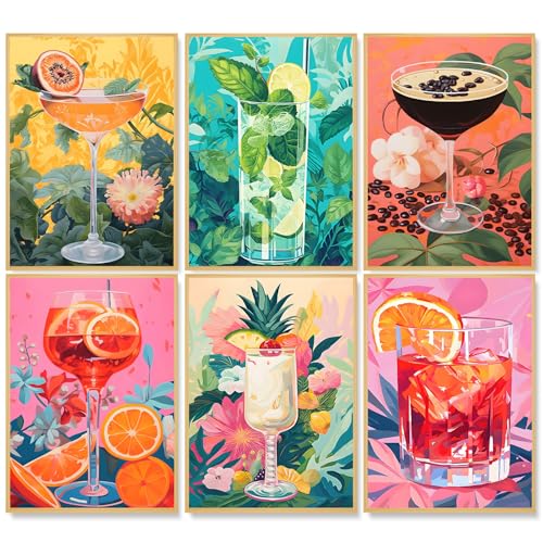 6 Pack Paint by Numbers Kit for Adults, Cocktail Drinks Canvas Painting Set | 10x14 Inch, DIY Acrylic Painting Craft Kit for Beginners without Frame, Relaxing Creative Hobby, Home Wall Decor, Gift - color: Cocktail-1