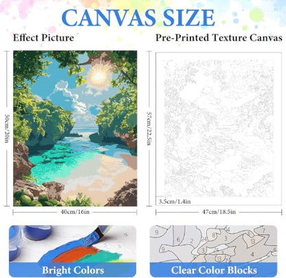ZRIZQ Landscape Paint by Numbers Kit for Adults Beginner,Beach,16x20 | Full set with rich paints,wooden brushes,rolled canvas.Calming activity.Beginner friendly.Just open and paint. - color: 16"X20"Rolled Canvas-Landscape 12