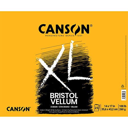 Canson XL Series Bristol Paper, Vellum, Foldover Pad, 14x17 inches, 25 Sheets (100lb/260g) - Artist Paper for Adults and Students - Charcoal, Pen and Ink, Marker, and Pastel - size: 14x17, style: Bristol, Vellum
