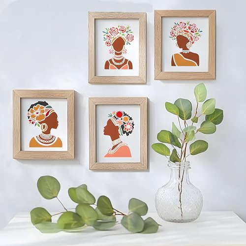 2Pcs Flower African American Lady Stencils for Painting, 11.69"x8.27"Plastic Floral African Women Face Stencil Drawing Templates, DIY Craft Paint Templates for Wall Home Decor Wood Burning Canvas - style: Lady