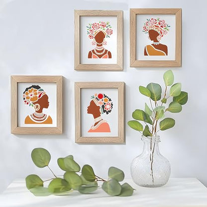 2Pcs Flower African American Lady Stencils for Painting, 11.69"x8.27"Plastic Floral African Women Face Stencil Drawing Templates, DIY Craft Paint Templates for Wall Home Decor Wood Burning Canvas - style: Lady