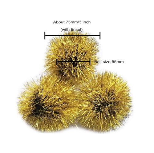 YYCRAFT 15pcs Jumbo Glitter Tinsel Pom Poms Sparkle Balls for DIY Craft,Cat Toys-Gold(2") - color: Gold