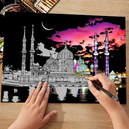 Iskueal Scratch Art for Adults(12 Sheets A4),Family Creative DIY Painting Papers for Travel Lovers,Craft Lovers|Creative Scratch Art Adult (Britain/Thailand/Malaysia) - color: (Britain/Thailand/Malaysia)