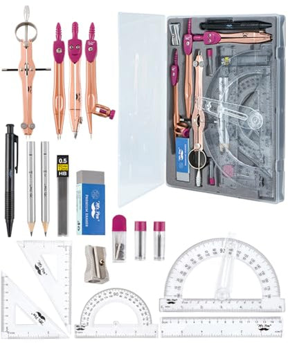 Mr. Pen- Geometry Set, 15 pcs, Rose Gold & Pink - color: Rose Gold & Pink