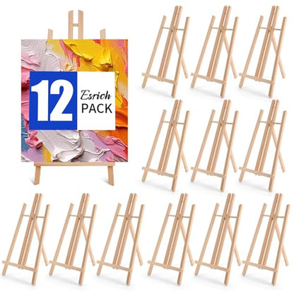 ESRICH 12 PCS 16in Wood Easels, Tabletop Easel for Painting Party | Paint Easel for Display Canvas, Photos, Display Tripod Holder Stand for Students Kids - style: 16"-12P
