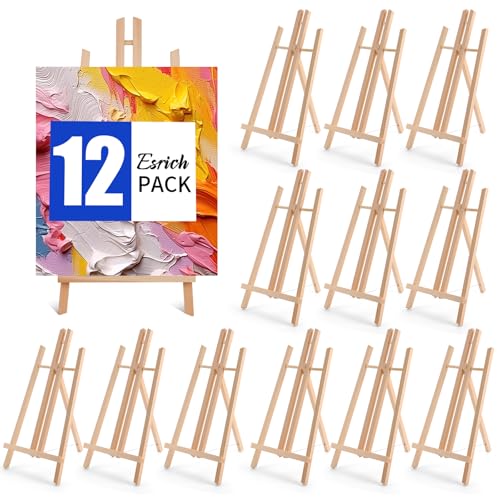 ESRICH 12 PCS 16in Wood Easels, Tabletop Easel for Painting Party | Paint Easel for Display Canvas, Photos, Display Tripod Holder Stand for Students Kids - style: 16"-12P