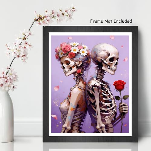 TFIAVSIN Romantic Skeleton Couple Paint by Numbers Kit for Adults, Beautiful Art with Roses and Flower Crown, Adult Paint by Number Kits on Pre-Printed Canvas for DIY Arts & Crafts - 16x20 Inch - color: Skeleton