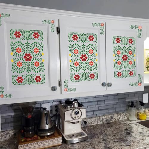 Floral Border Corner Stencils for Crafts Furniture Stencil Reusable Art Paint Stencils for Painting on Wall Stairs Fabric Table Chair Cabinet - style: Furniture