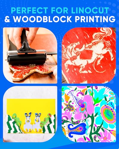 UCEC 2 Pack Block Printing Baren & 4 Inch Brayer Roller Set for Inking&DIY | 1+1 Pack Includes 4 Inch Rubber Brayer Roller & Handheld Printing Baren Tool, Ideal For Block Printing, Stamping, Linocut - color: 2pcs(Baren + 4''Brayer Roller)