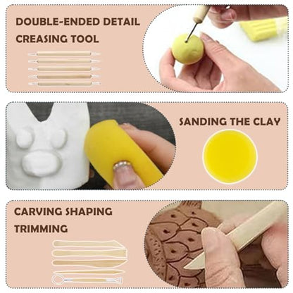 120ML Air Dry Clay Glaze with 29PCS Clay Tools Kit | Gloss Polymer Clay Kit and Clay Varnish, Pottery Tool Kit for Sculpting, Modeling, Shaping Crafts, Scratch Resistant