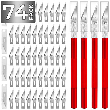 Exacto Knife,Hobby Knife,74 Pack with 4 Upgrade Sharp Hobby Knives and 70 Spare Exacto Knife Blades for Art, Scrapbooking,Stencil (Red) - color: Red