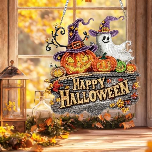 Halloween Hanging Diamond Art Kits for Adult Diamond Painting Kit Pendant | DIY Diamonds Painting Art Kit, Acrylic Diamonds Painting Suncatcher Board Kit Ornament, Special Crystal Diamond Hanging - color: DP04617