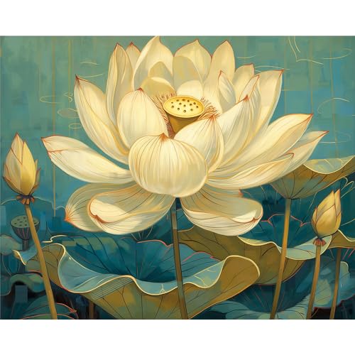 Natuyalo Paint by Numbers for Adults - DIY Adult Paint by Number Kits Painting on Canvas Lotus Painting by Numbers for Beginners, Plant Art Craft Kits for Adults (16x20 Inch) - color: ART-08