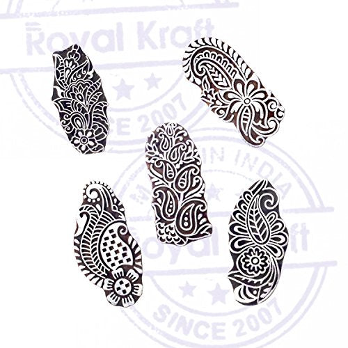 Intricate Pattern Paisley and Flower Wooden Blocks for Printing (Set of 5) - color: Htag1156