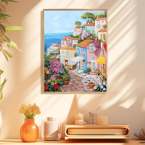 Paint by Numbers Kit for Adults, Adult Paint by Number Kits 16x20 Inch - color: Seaside Town