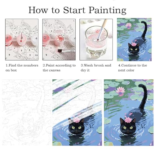 ZRIZQ Paint by Numbers Kit for Adults Beginner Animal,Black Cat,16x20 | Full set with wooden brushes,rolled canvas,rich paints.Calming activity.Beginner friendly.Just open and paint. - color: 16"X20"Rolled Canvas(Frameless)-Cat 11