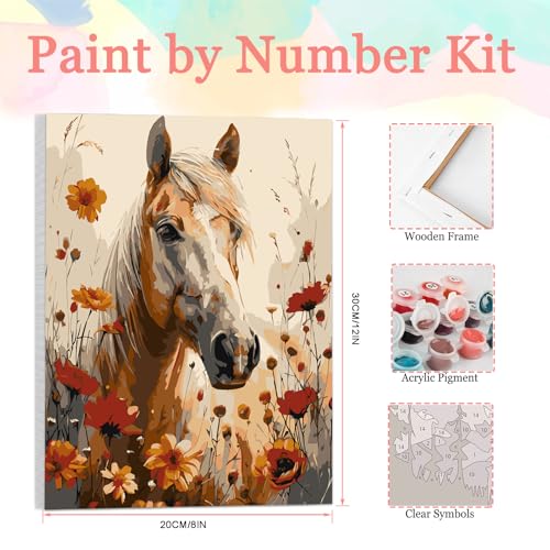 Auremi Horse Paint by Number Kits with Framed, DIY Animals Paint by Number Canvas for Adults, Easy Acrylic in Canvas with Brushes for Decor 20x30cm - color: Paint by Number 103